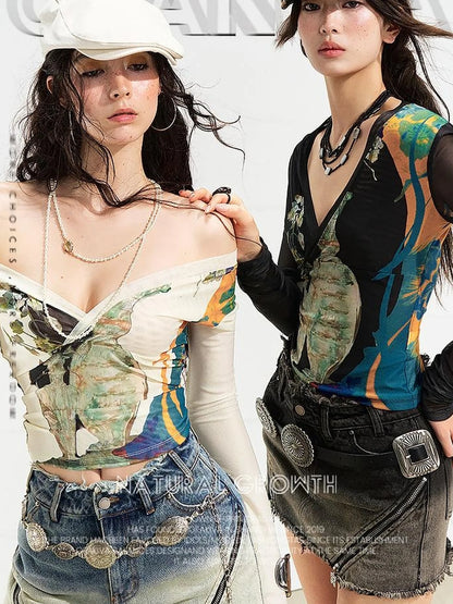 OfAkiva Turandot V-neck Floral Split Tee