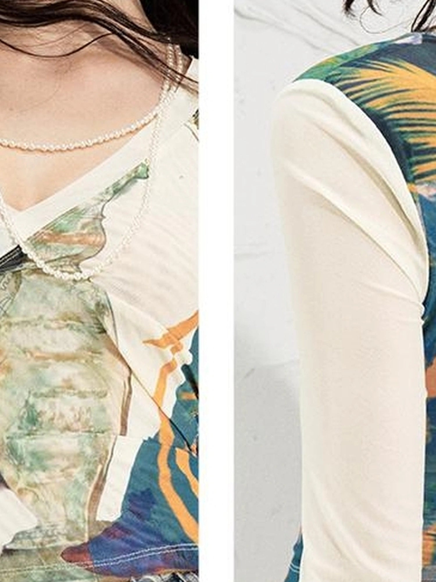 OfAkiva Turandot V-neck Floral Split Tee