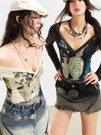 OfAkiva Turandot V-neck Floral Split Tee