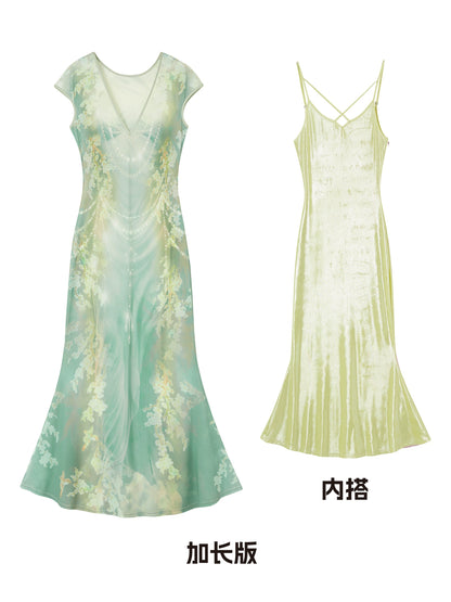 OfAkiva_Tuscan_Floral_Sculpture_Print_Two_Piece_Dress_V-neck_T-shirt_Long_Sleeve_MISSTT