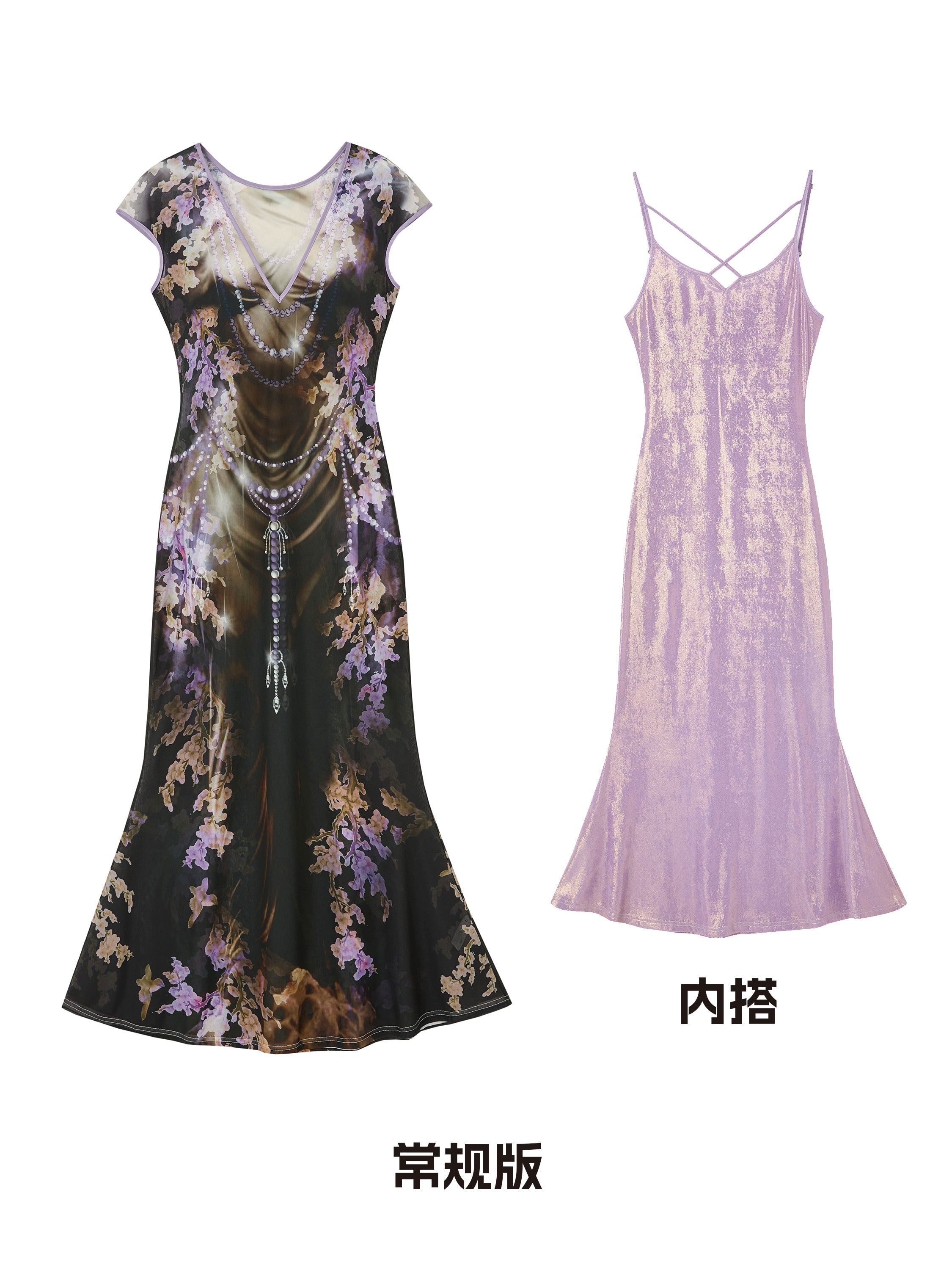 OfAkiva_Tuscan_Floral_Sculpture_Print_Two_Piece_Dress_V-neck_T-shirt_Long_Sleeve_MISSTT