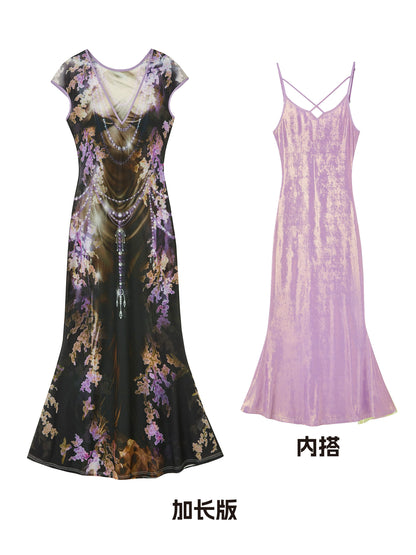 OfAkiva_Tuscan_Floral_Sculpture_Print_Two_Piece_Dress_V-neck_T-shirt_Long_Sleeve_MISSTT