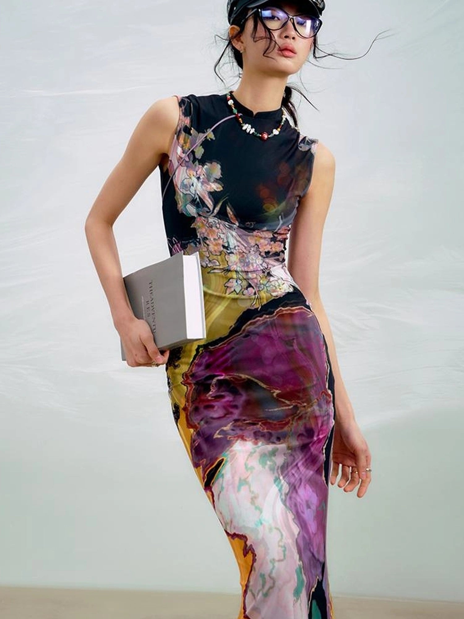 OfAkiva Two Tone Reversible Floral Qipao Dress