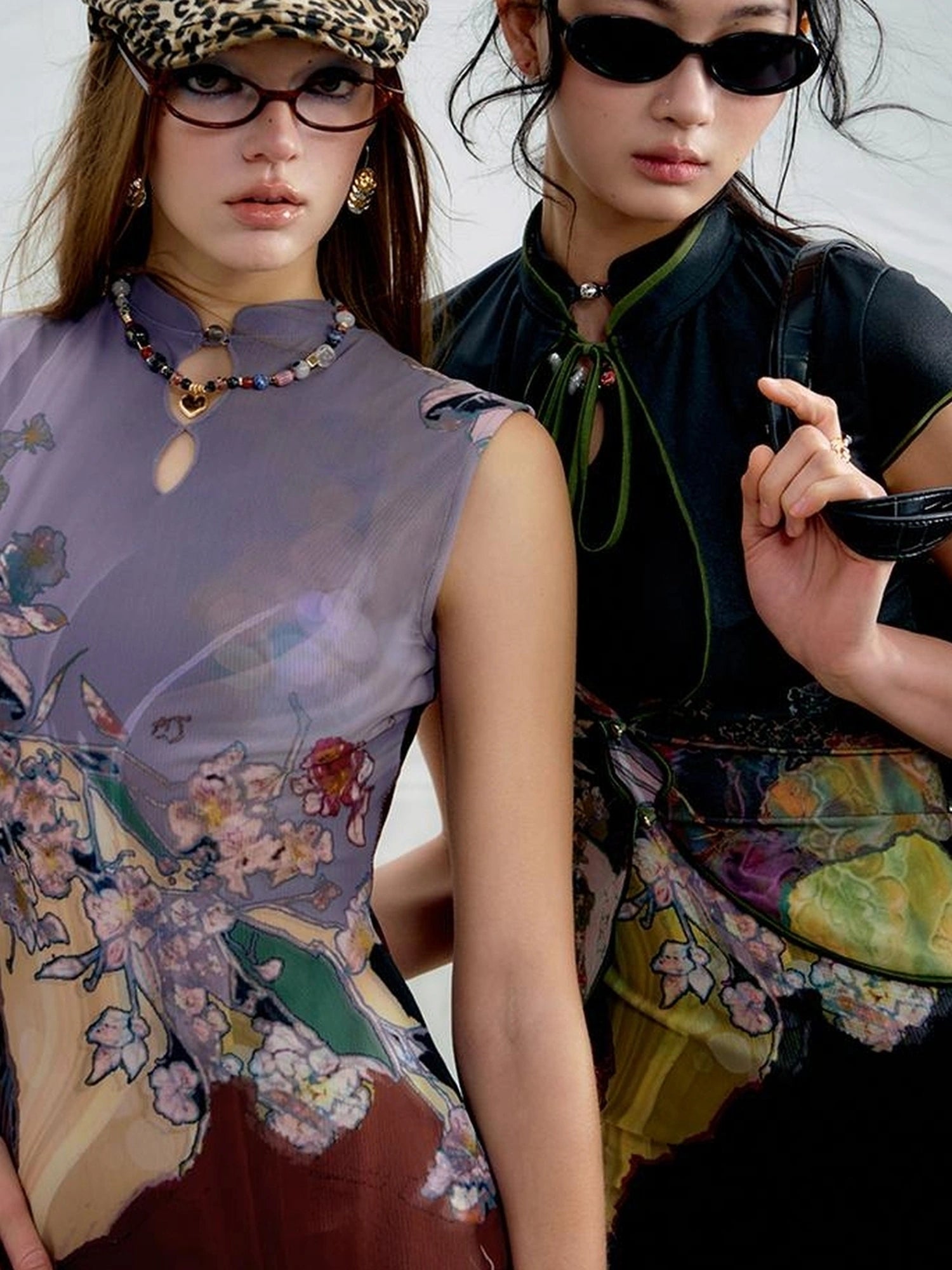 OfAkiva Two Tone Reversible Floral Qipao Dress