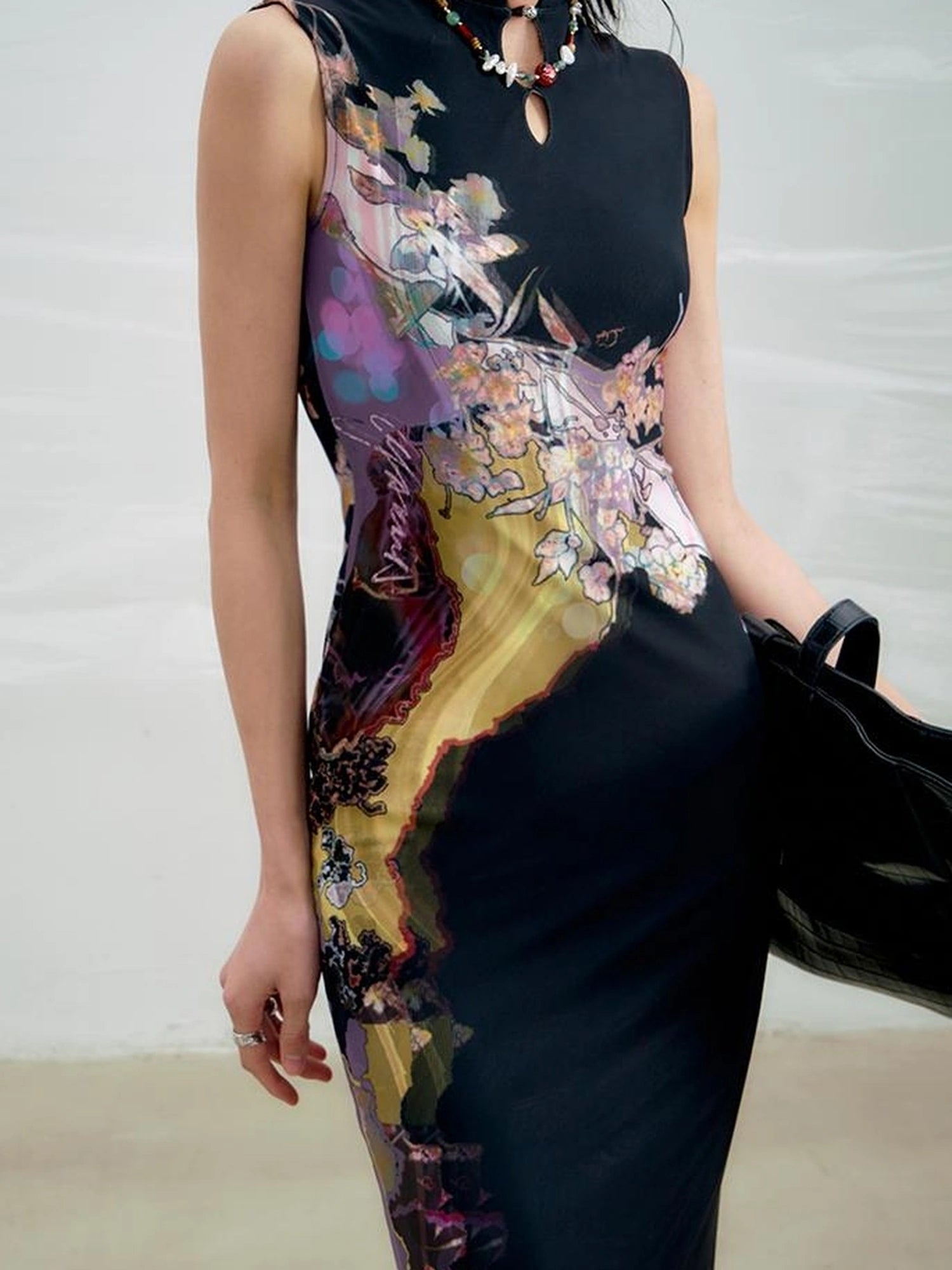 OfAkiva Two Tone Reversible Floral Qipao Dress