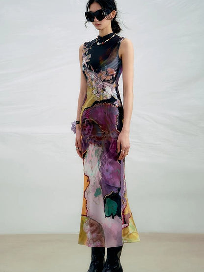 OfAkiva Two Tone Reversible Floral Qipao Dress