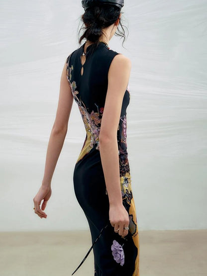 OfAkiva Two Tone Reversible Floral Qipao Dress