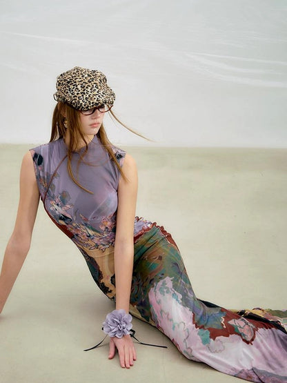 OfAkiva Two Tone Reversible Floral Qipao Dress