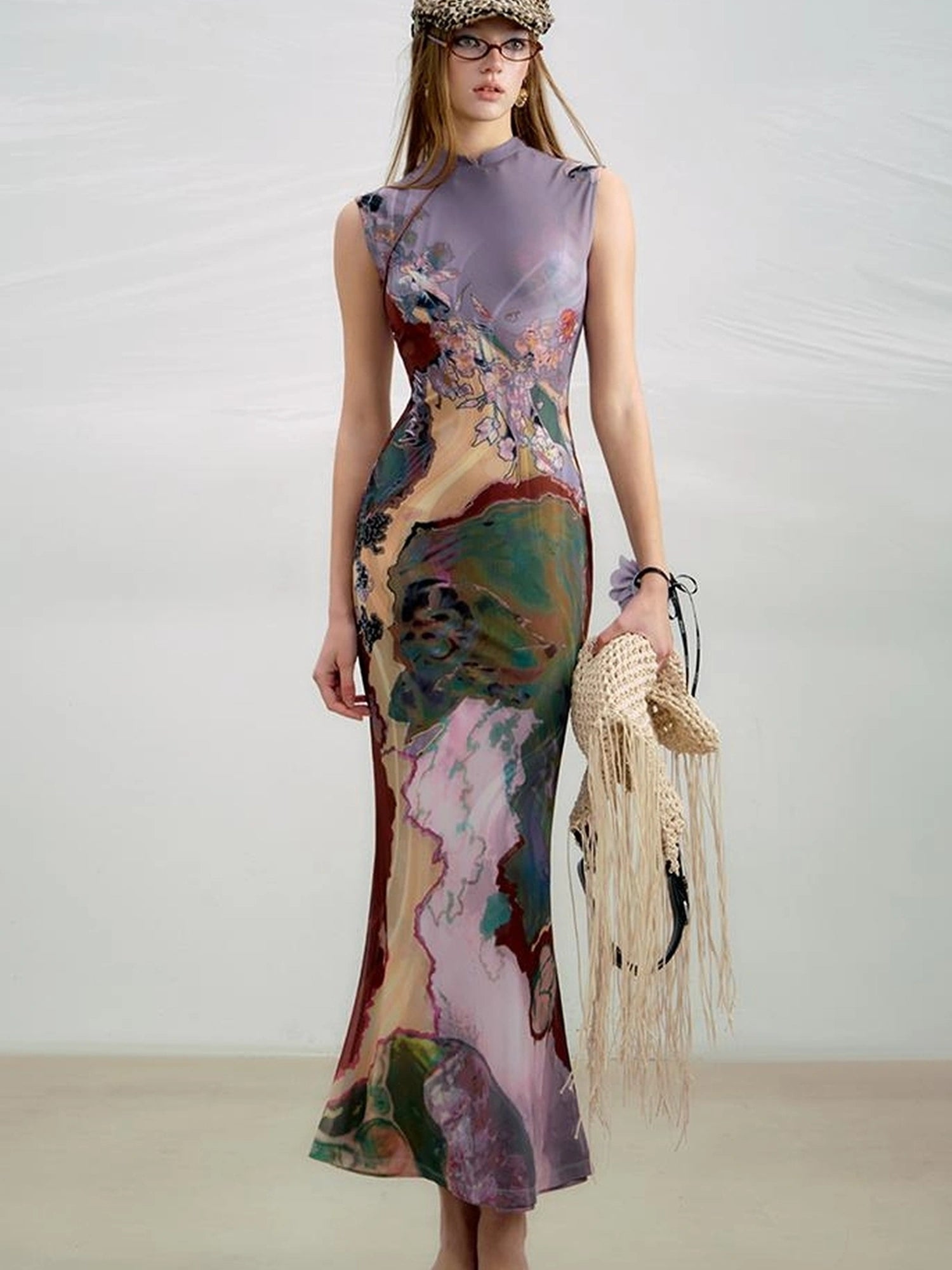 OfAkiva Two Tone Reversible Floral Qipao Dress