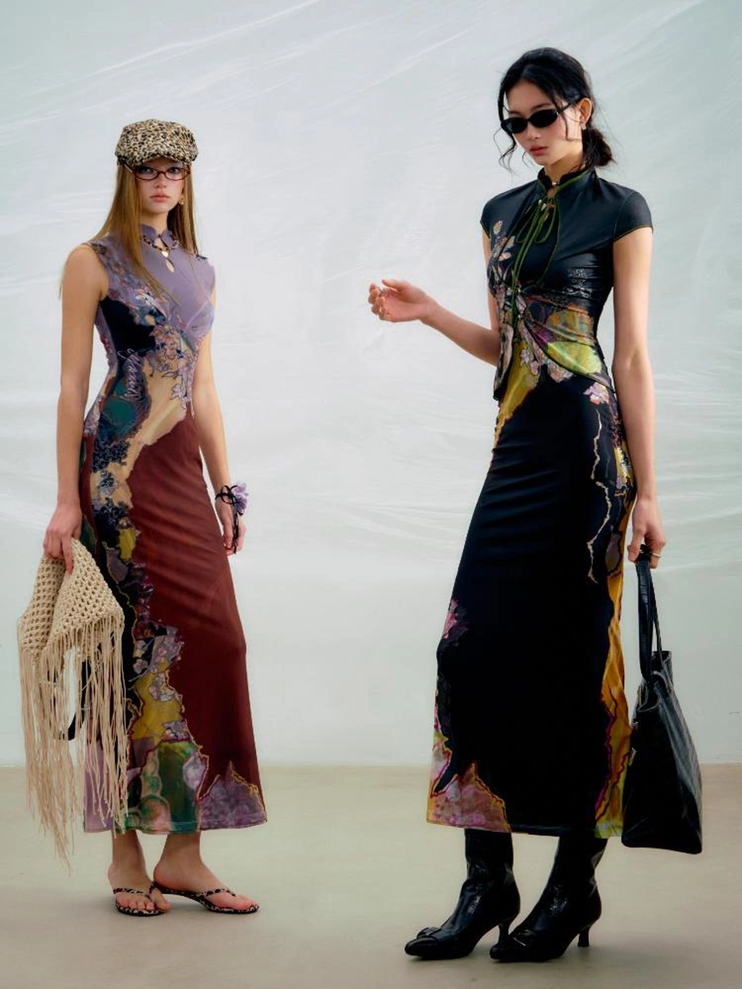 OfAkiva Two Tone Reversible Floral Qipao Dress