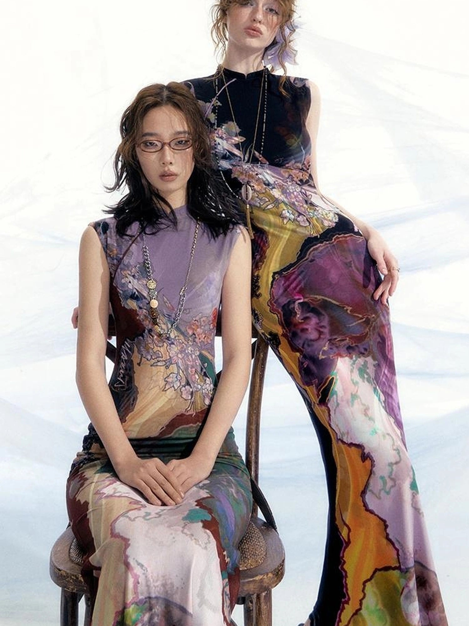 OfAkiva Two Tone Reversible Floral Qipao Dress