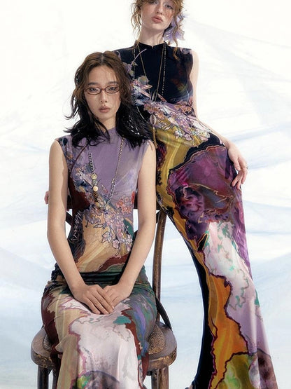 OfAkiva Two Tone Reversible Floral Qipao Dress