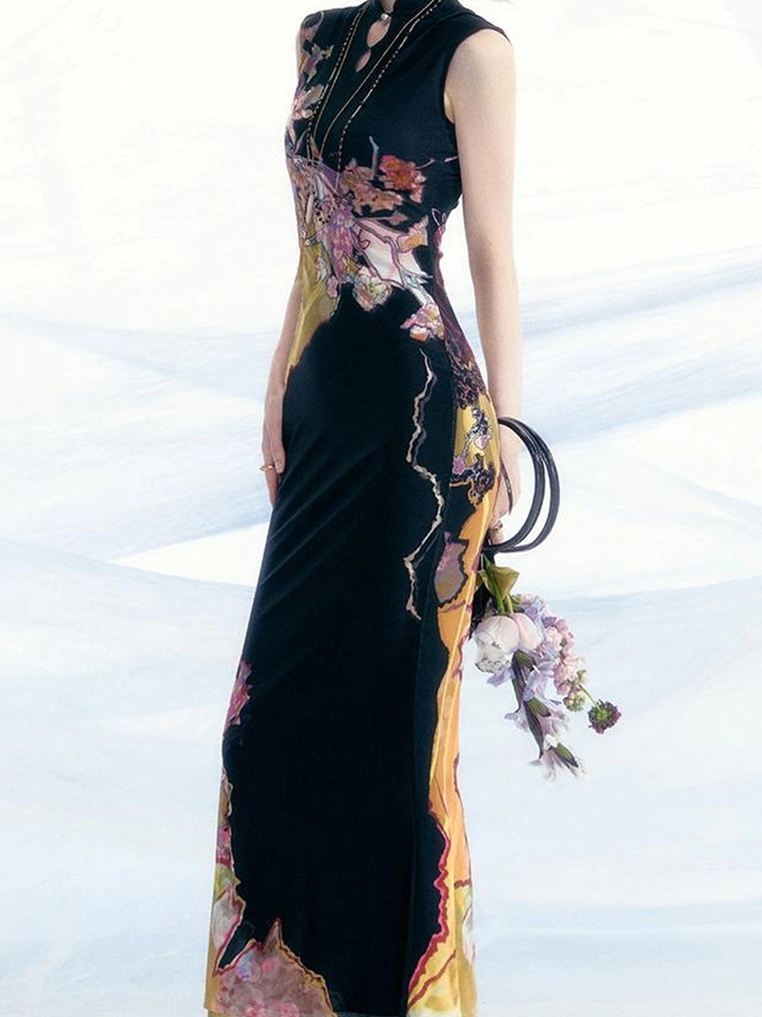 OfAkiva Two Tone Reversible Floral Qipao Dress