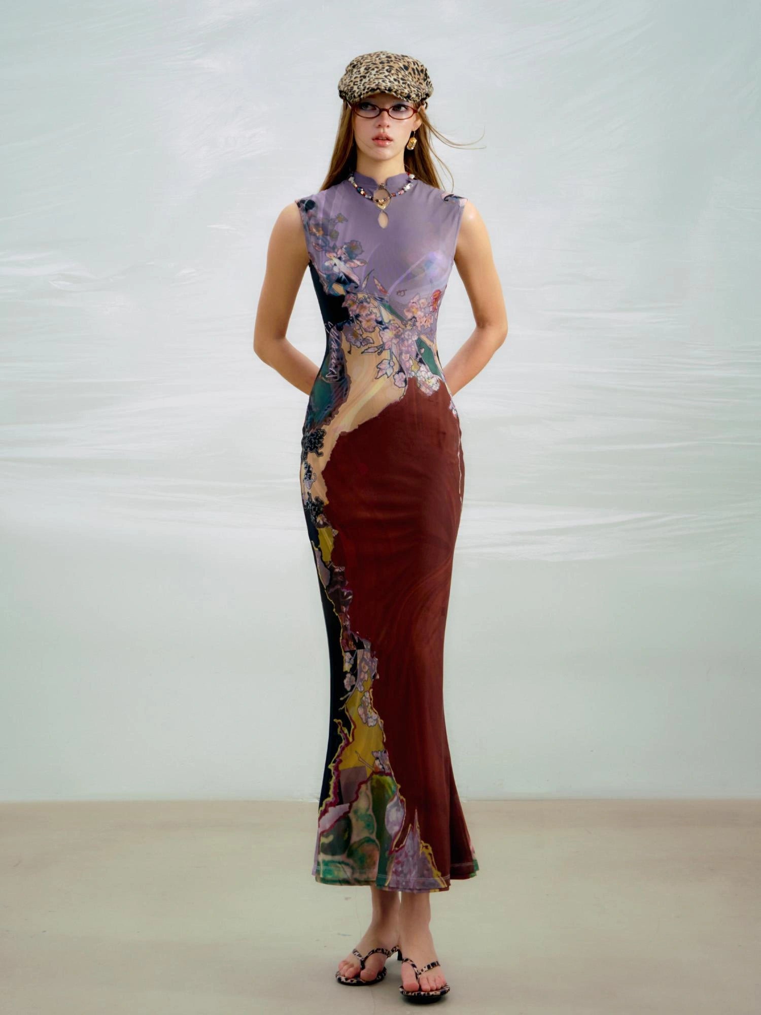 OfAkiva Two Tone Reversible Floral Qipao Dress