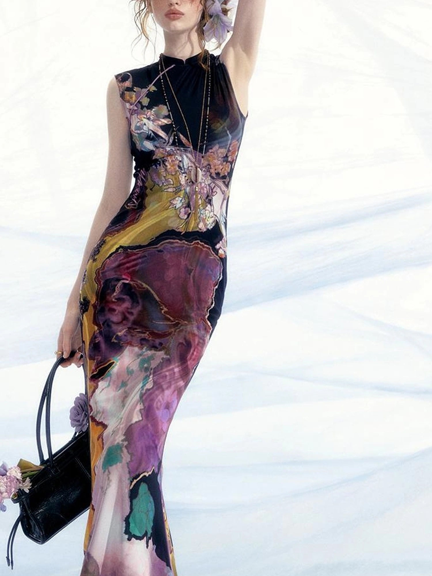 OfAkiva Two Tone Reversible Floral Qipao Dress