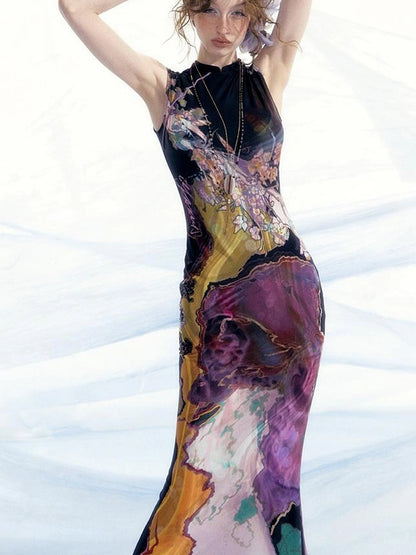 OfAkiva Two Tone Reversible Floral Qipao Dress