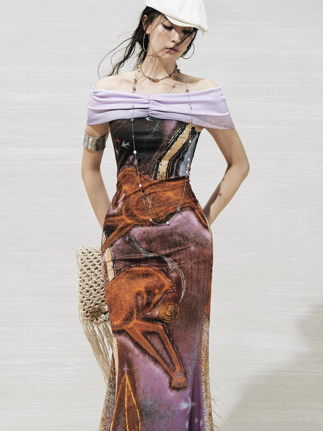 OfAkiva Two Way Glitter Fish Tail Dress With Floral Print