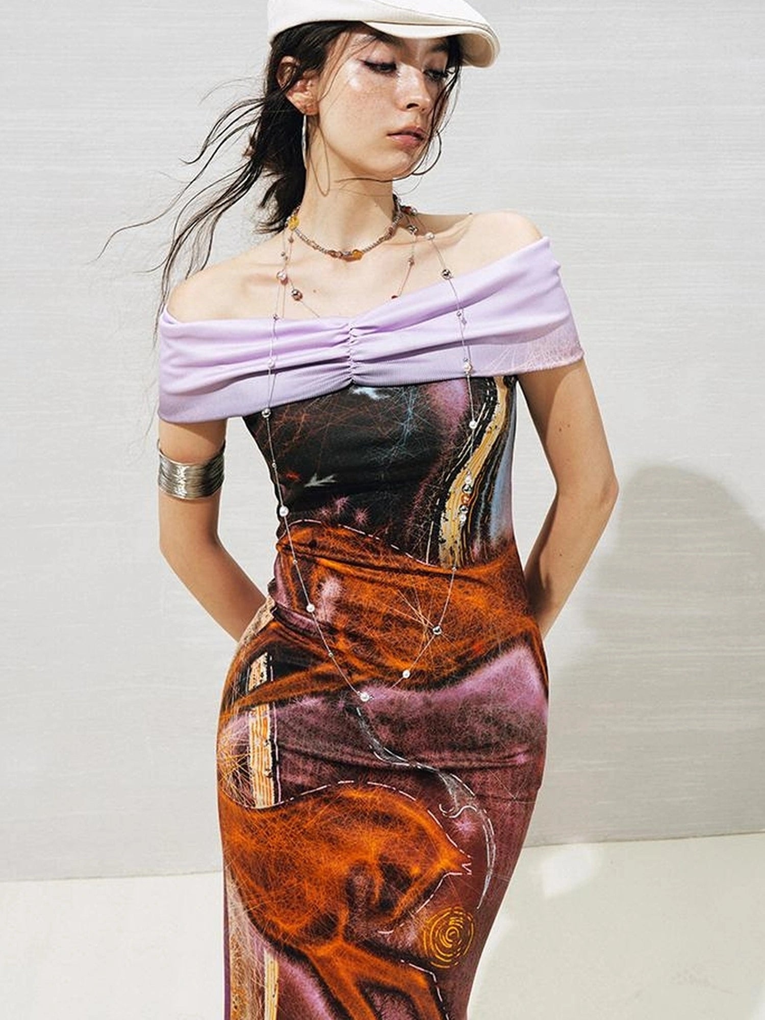 OfAkiva Two Way Glitter Fish Tail Dress With Floral Print