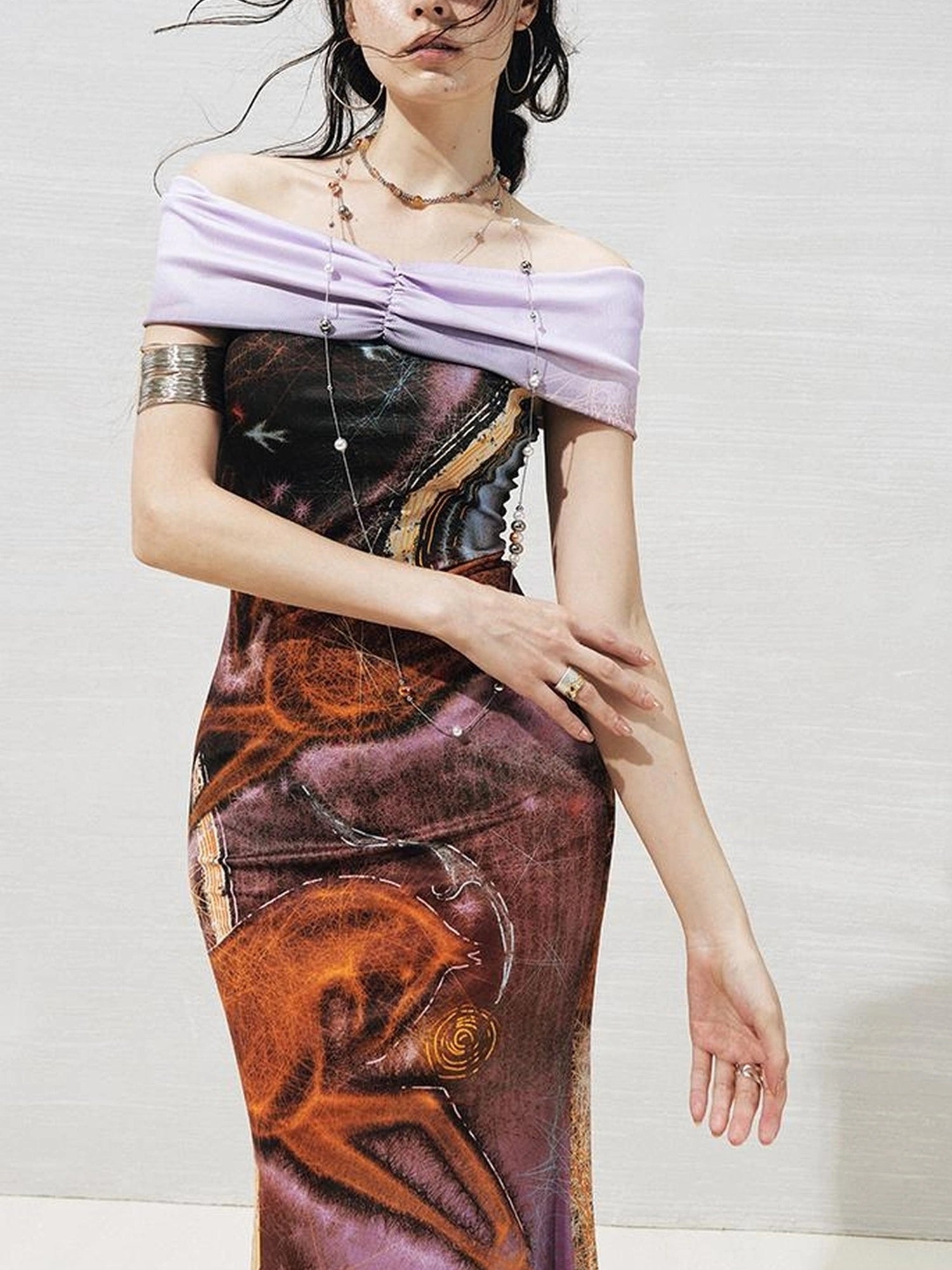 OfAkiva Two Way Glitter Fish Tail Dress With Floral Print