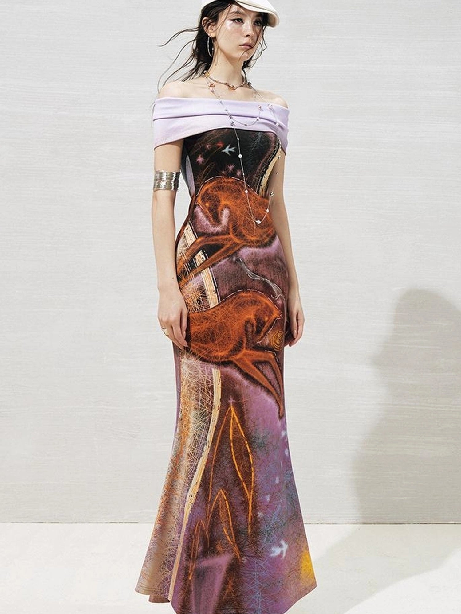 OfAkiva Two Way Glitter Fish Tail Dress With Floral Print