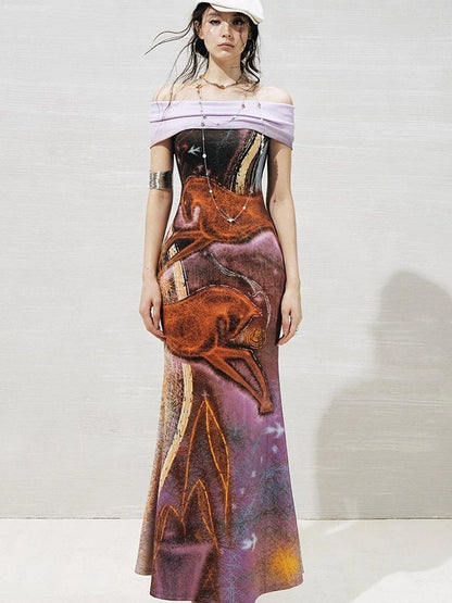 OfAkiva Two Way Glitter Fish Tail Dress With Floral Print