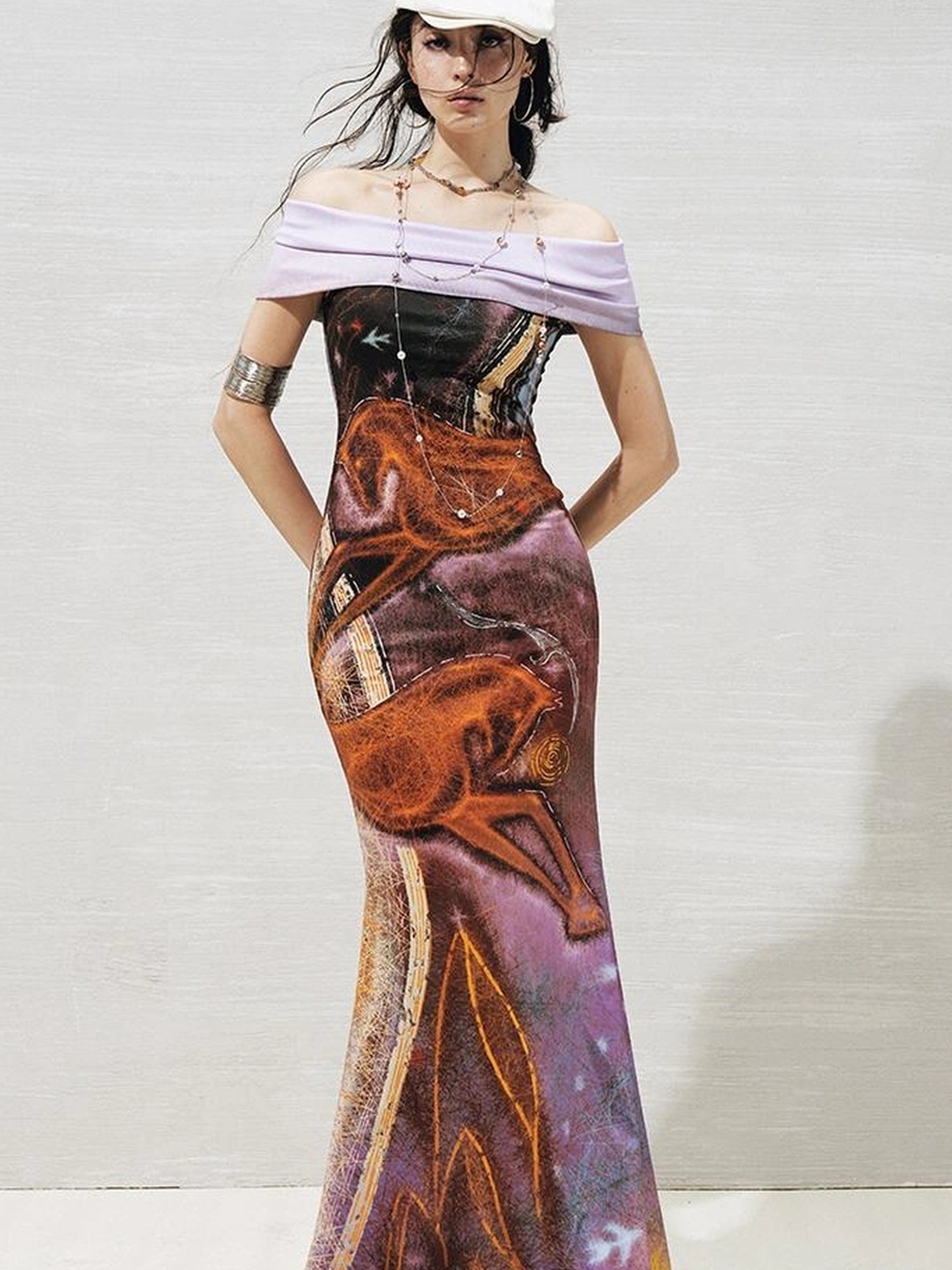 OfAkiva Two Way Glitter Fish Tail Dress With Floral Print