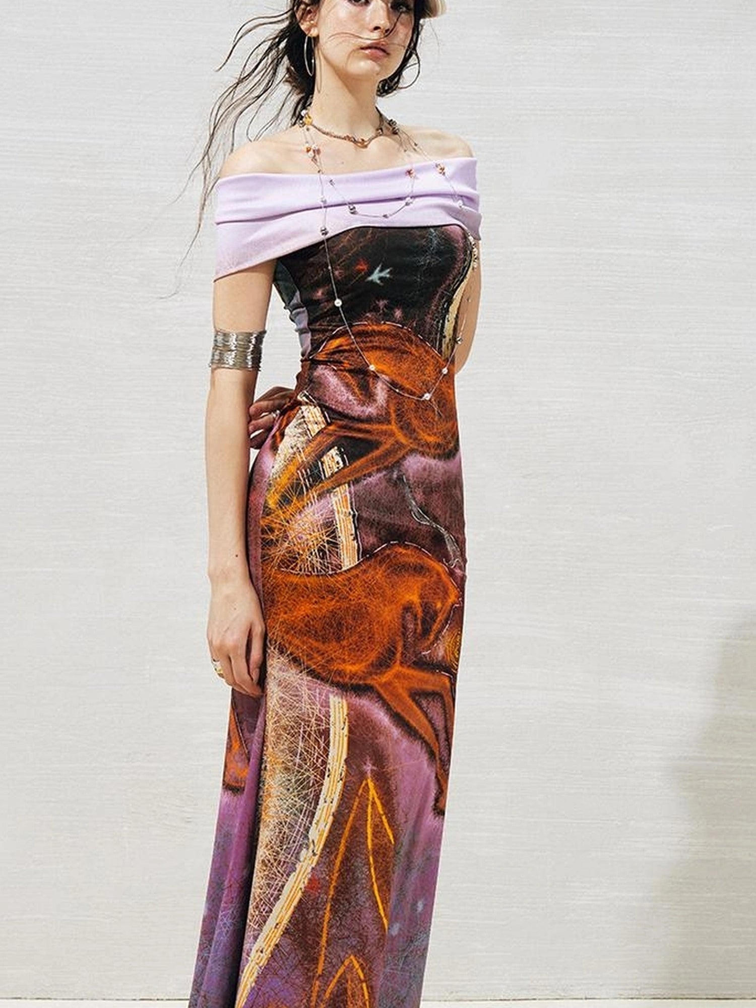 OfAkiva Two Way Glitter Fish Tail Dress With Floral Print