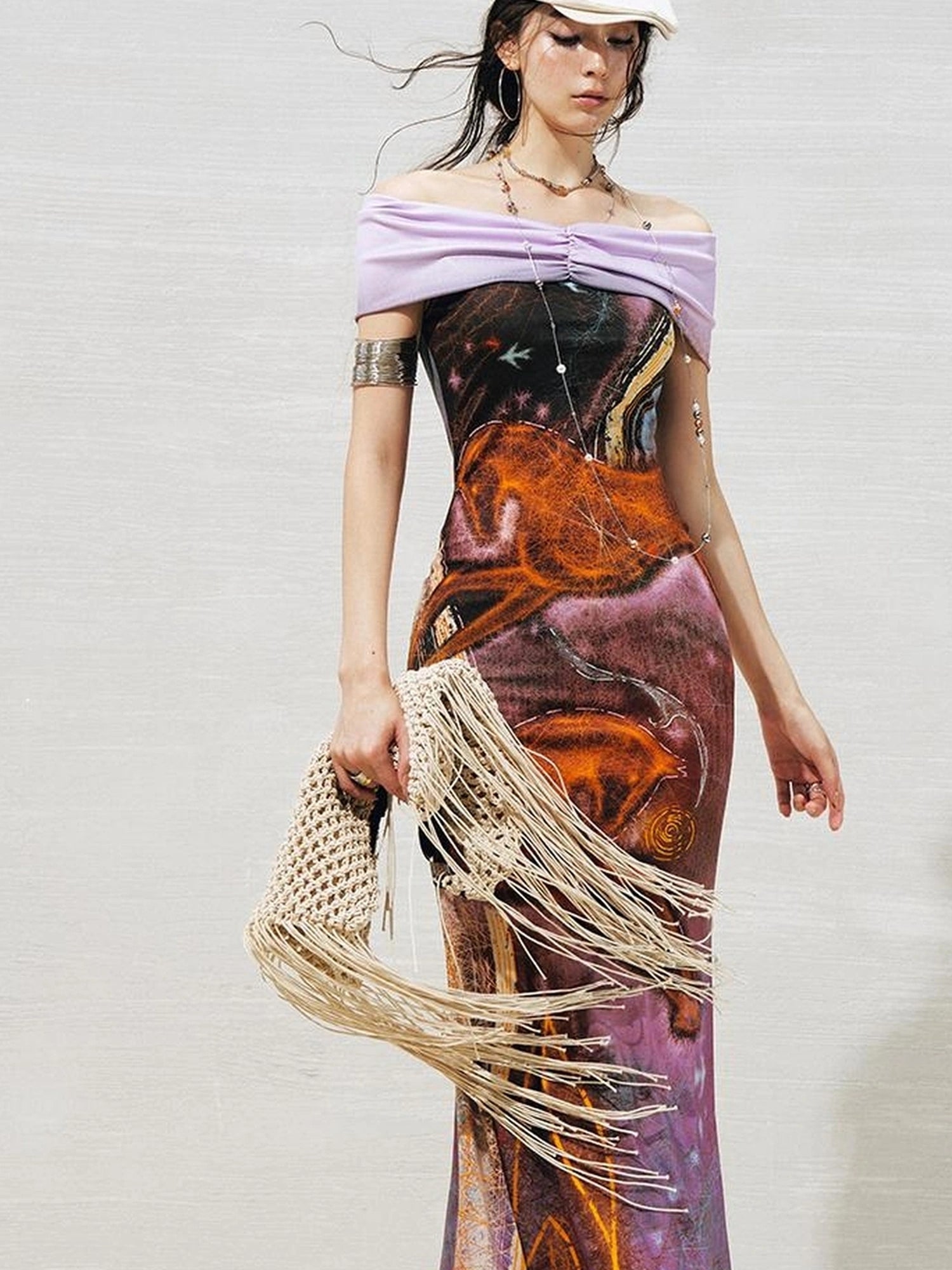 OfAkiva Two Way Glitter Fish Tail Dress With Floral Print