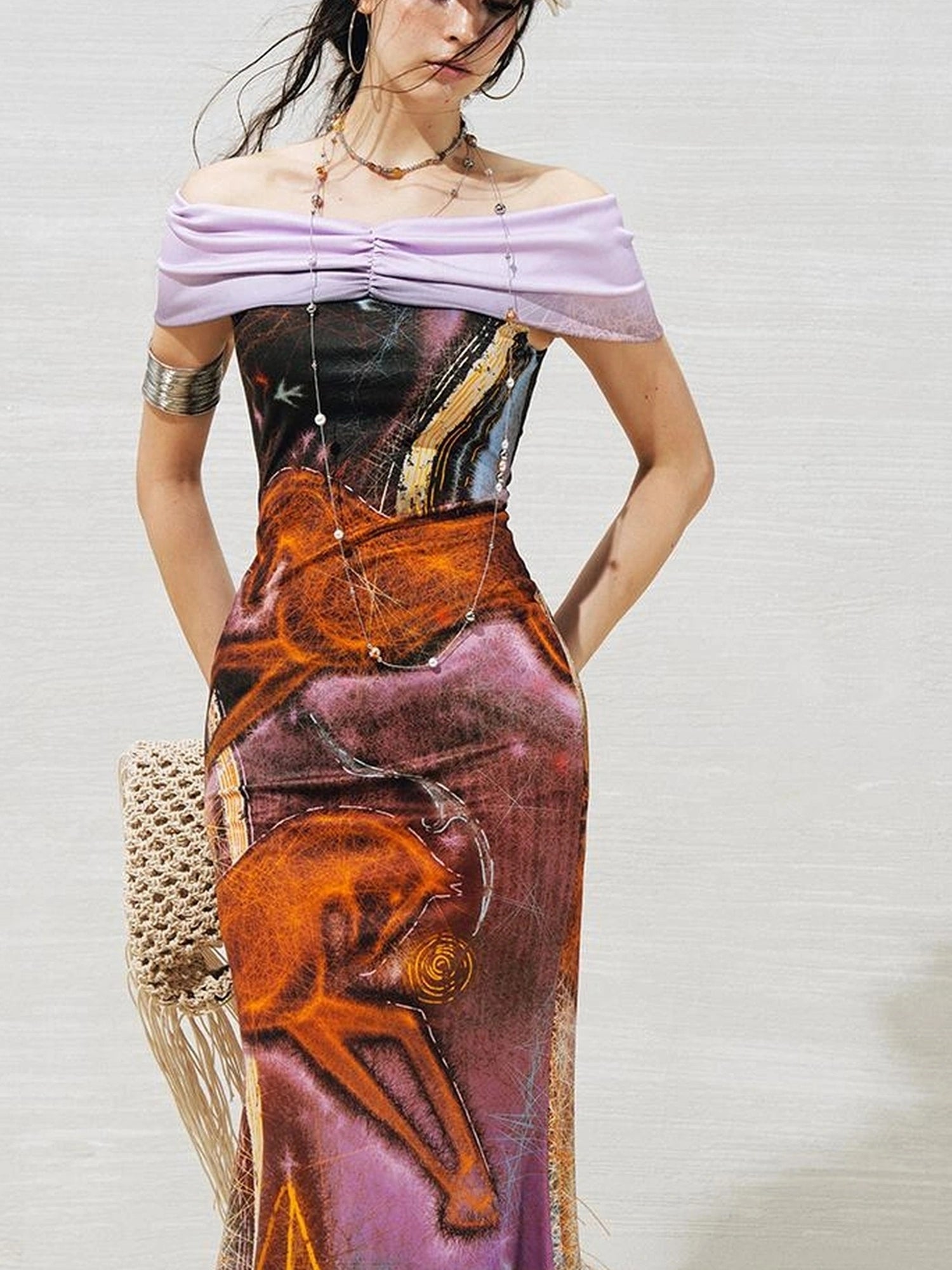 OfAkiva Two Way Glitter Fish Tail Dress With Floral Print