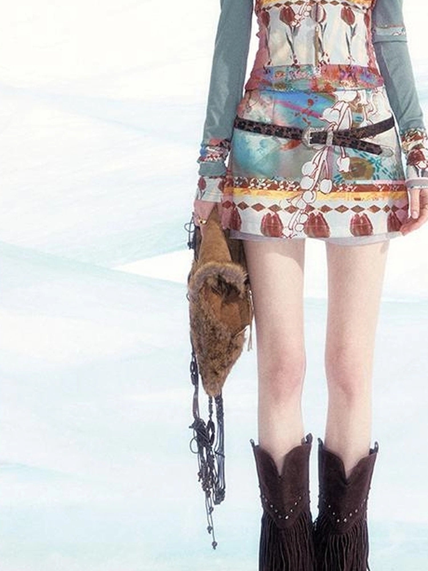 OfAkiva Two Way Off Shoulder Top Skirt Set With Ink Painting Print