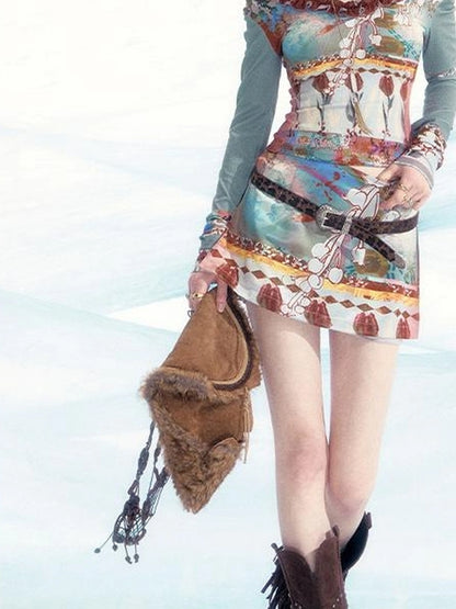 OfAkiva Two Way Off Shoulder Top Skirt Set With Ink Painting Print