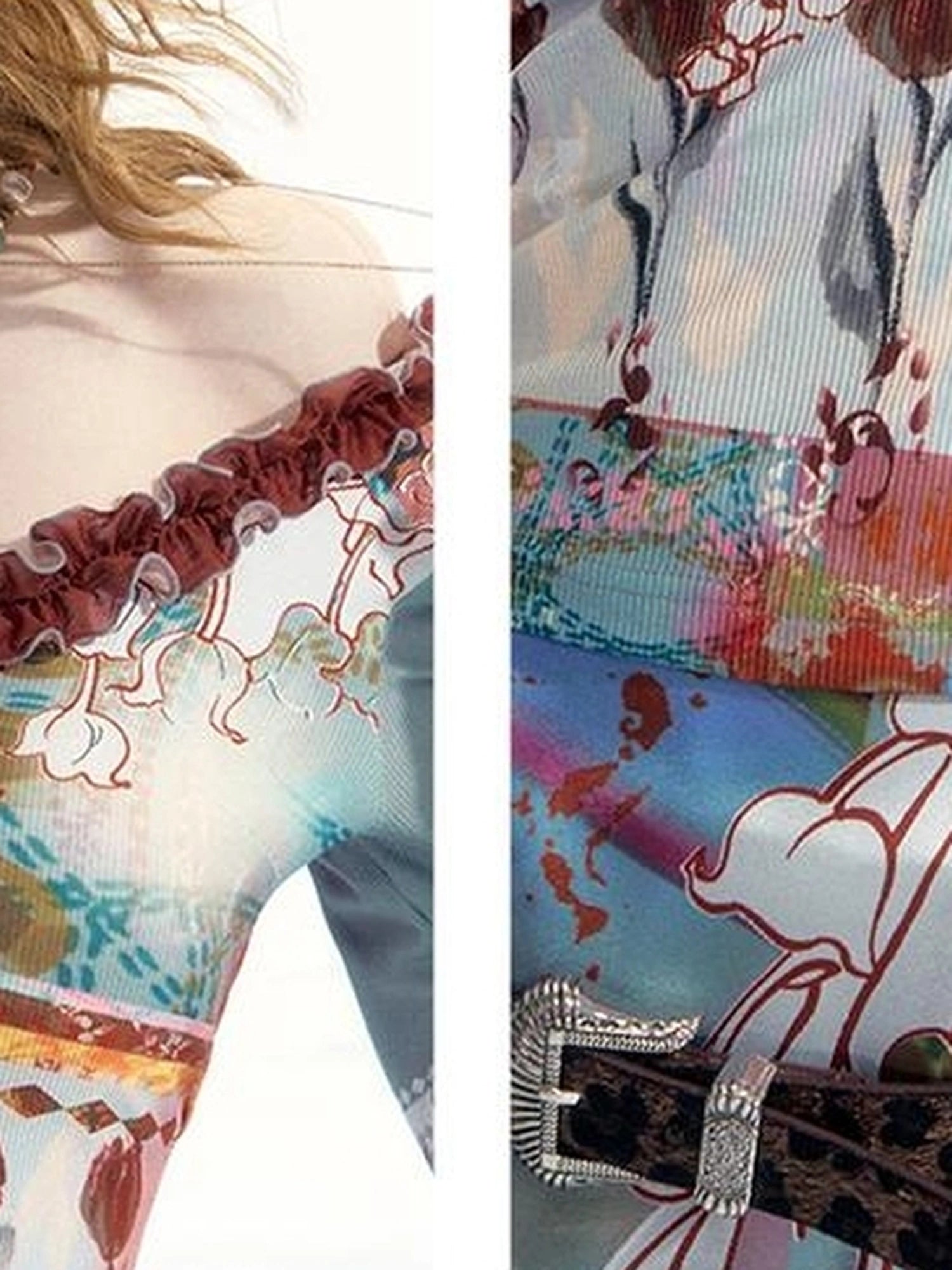 OfAkiva Two Way Off Shoulder Top Skirt Set With Ink Painting Print