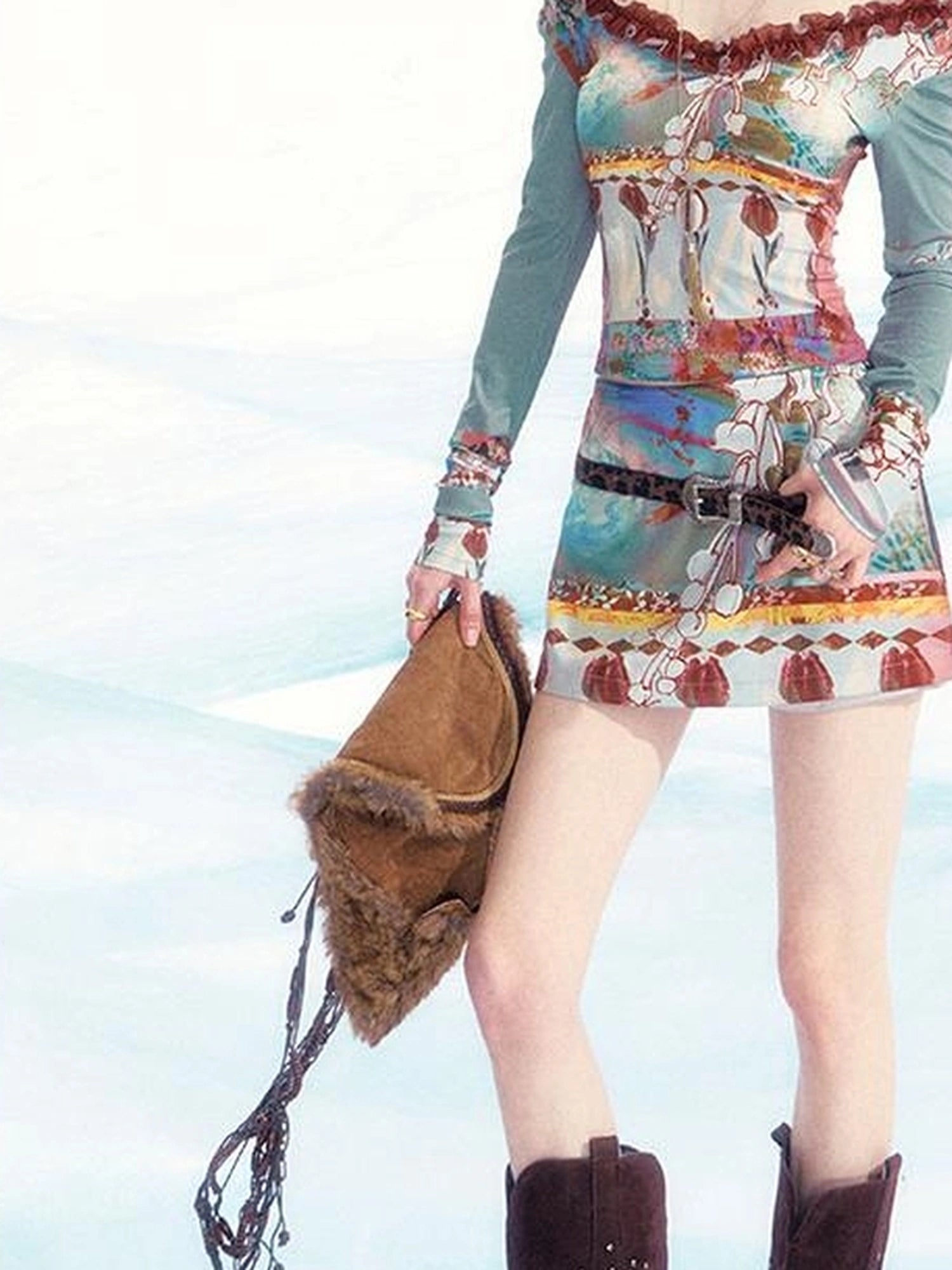 OfAkiva Two Way Off Shoulder Top Skirt Set With Ink Painting Print