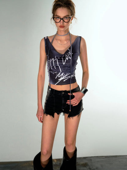 OfAkiva Undefined Print V-Neck Tank Top