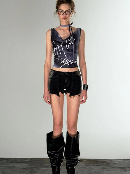 OfAkiva Undefined Print V-Neck Tank Top