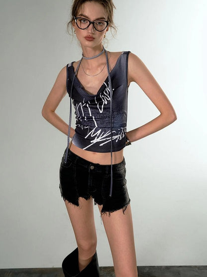 OfAkiva Undefined Print V-Neck Tank Top