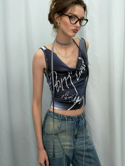 OfAkiva Undefined Print V-Neck Tank Top