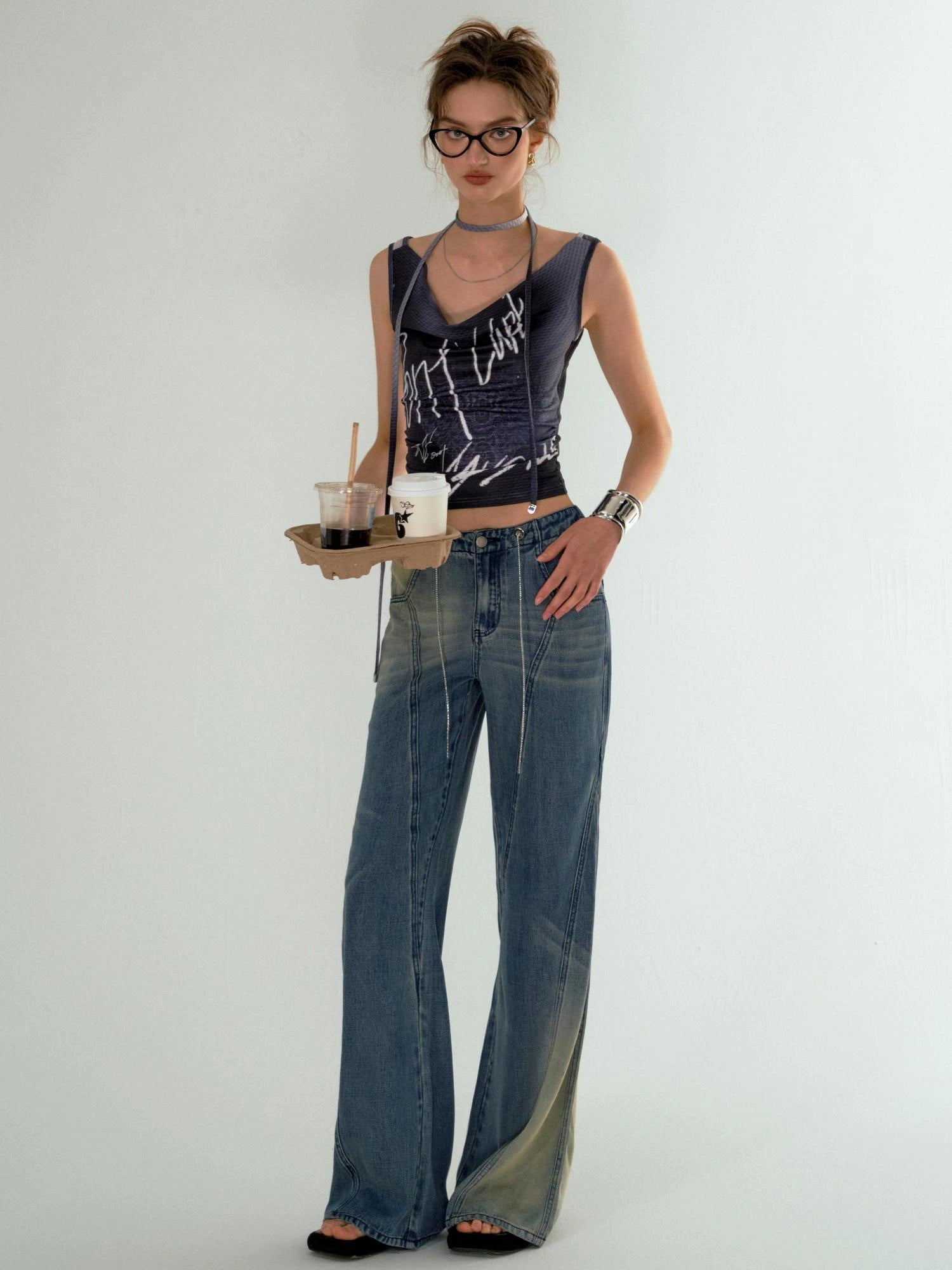 OfAkiva Undefined Print V-Neck Tank Top