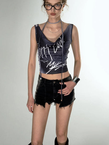 OfAkiva Undefined Print V-Neck Tank Top