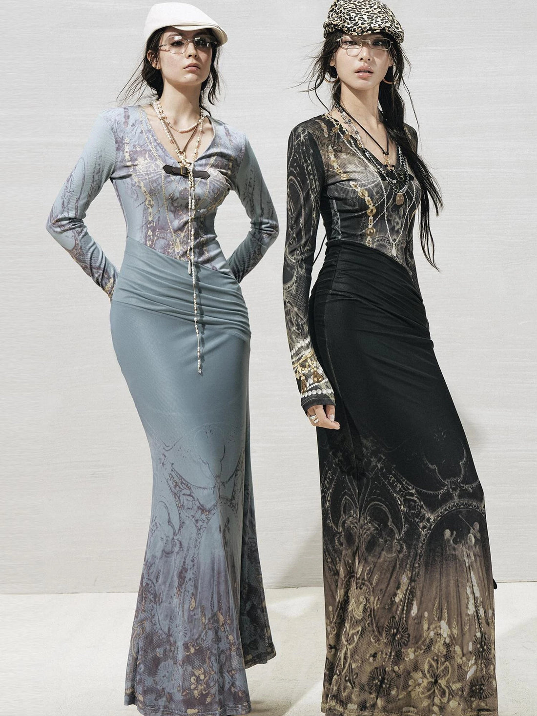 OfAkiva V-Neck Fishtail Maxi Dress With Floral Print