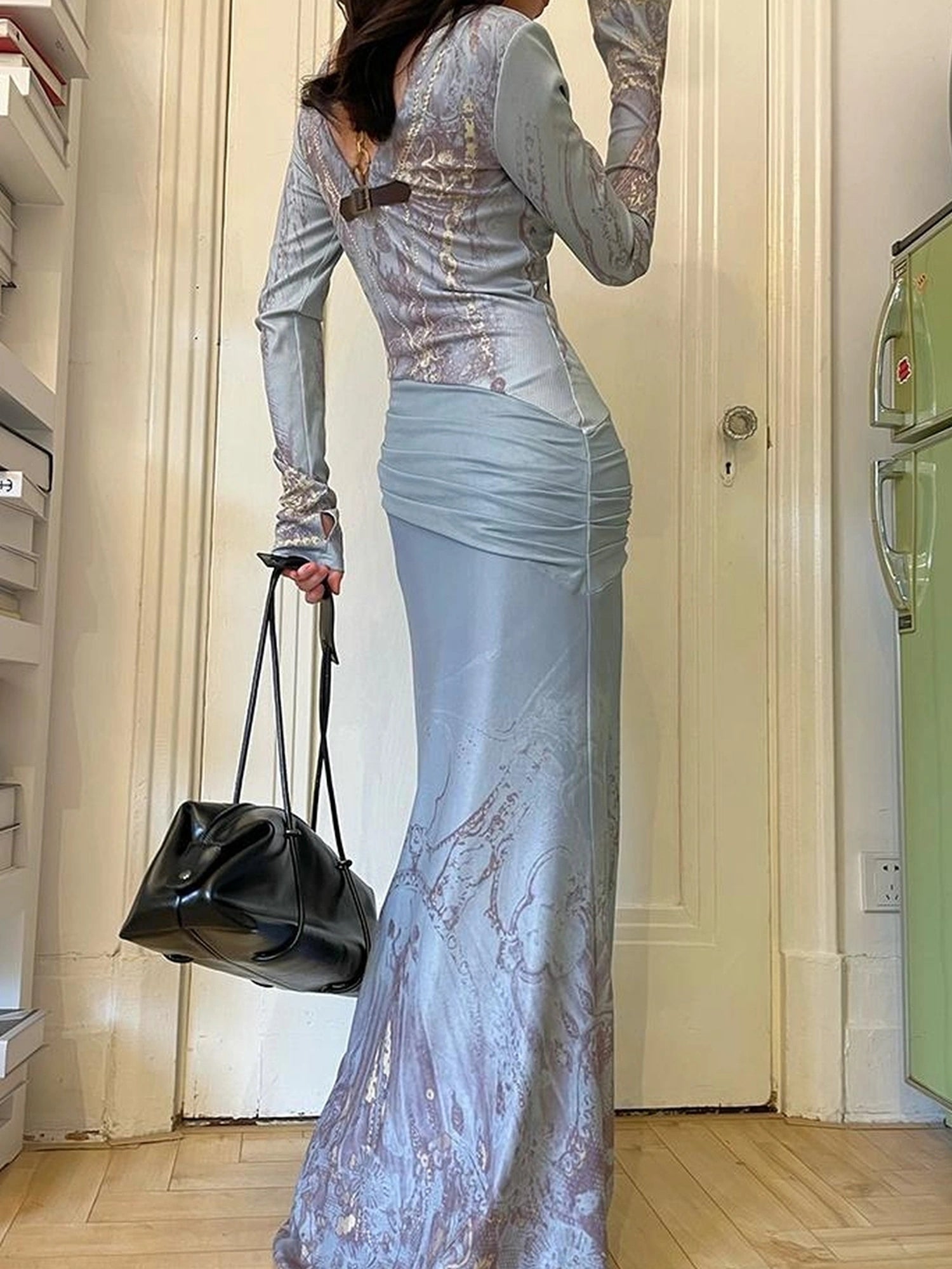 OfAkiva V-Neck Fishtail Maxi Dress With Floral Print