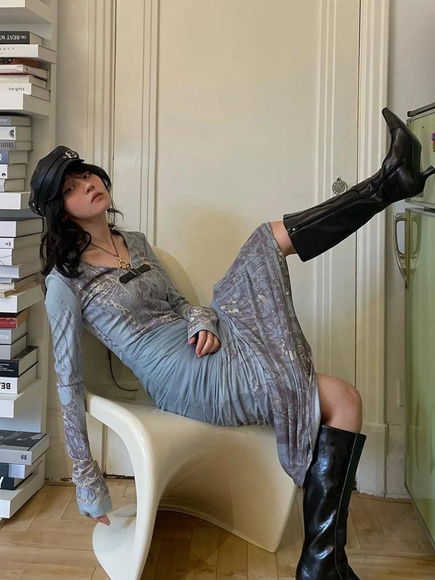 OfAkiva V-Neck Fishtail Maxi Dress With Floral Print