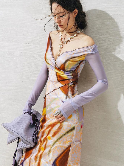 OfAkiva V-Neck Geometric Print Midi Dress