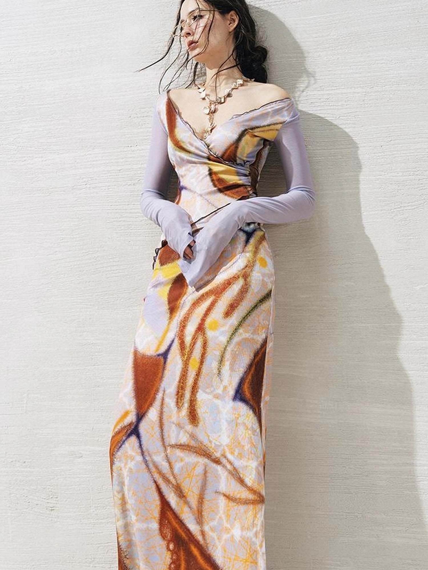 OfAkiva V-Neck Geometric Print Midi Dress