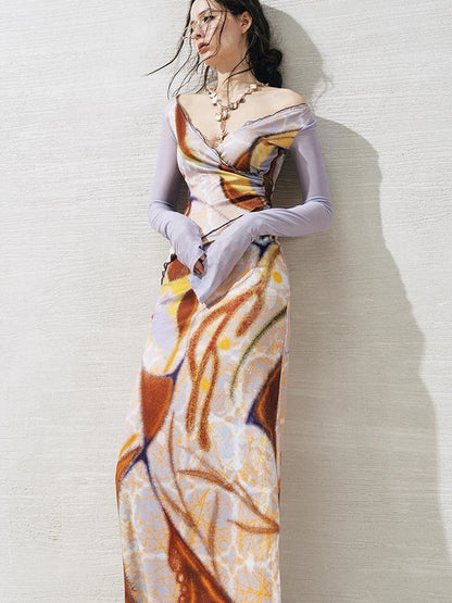 OfAkiva V-Neck Geometric Print Midi Dress