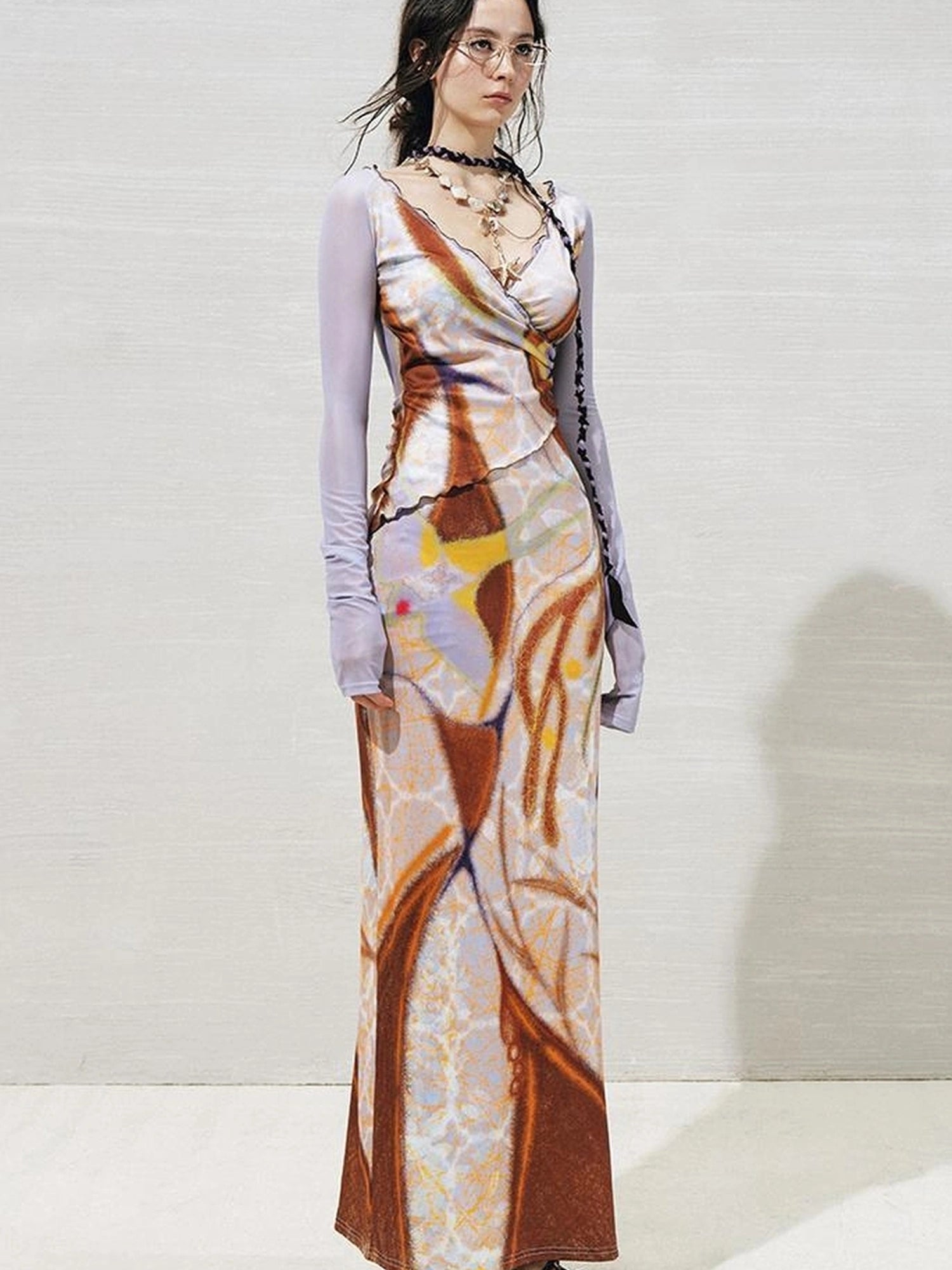 OfAkiva V-Neck Geometric Print Midi Dress