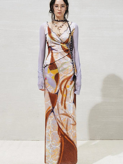 OfAkiva V-Neck Geometric Print Midi Dress