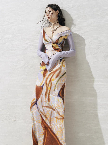 OfAkiva V-Neck Geometric Print Midi Dress