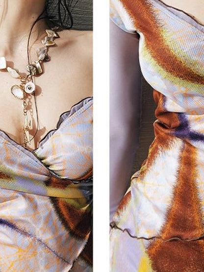 OfAkiva V-Neck Geometric Print Midi Dress