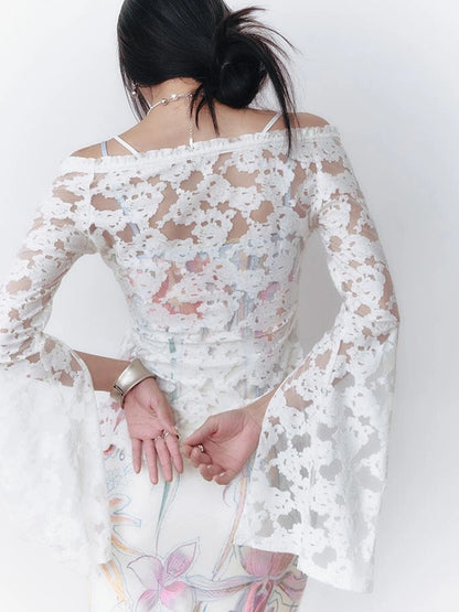 OfAkiva V-Neck Lace-Up Bell Sleeve Blouse